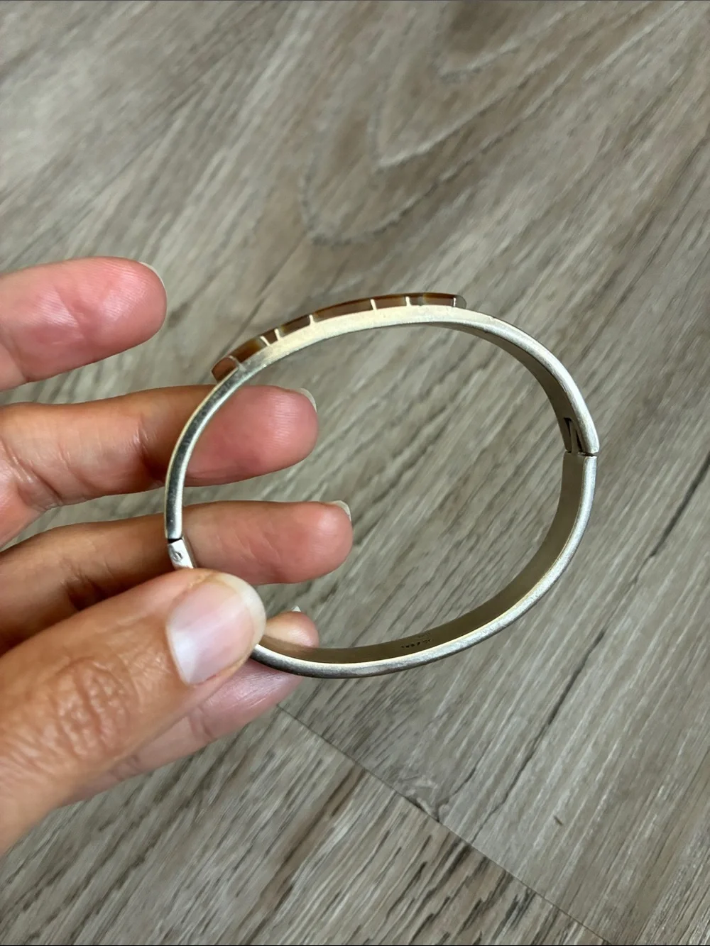 Vintage Taxco Sterling Silver Tiger Eye Hinge Bangle Bracelet